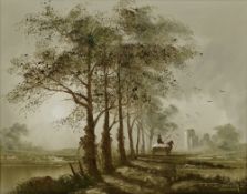 P. Jennings (20th century) Oil on canvas Rural scene with horse and cart on track, signed lower