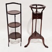 Mahogany washstand on three scroll supports, 85cm high x 49cm wide and a stained wood three-fold