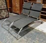 Pair of Gaze Burvill reclining garden sun loungers, constructed from brushed stainless steel and