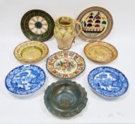 Howard Charles studio pottery bowl, with fluted rim, in mottled blue glaze, impressed H and leaf