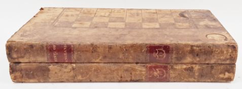 Late 19th / early 20th century leather covered folding games box, in the form of two books, the