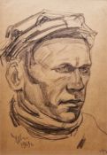 Olga Ivashintsova (b.1947) Pencil on paper 'Coal Miner' head and shoulders portrait of a male,