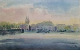 Javier Sagarzazu (Spanish, b.1946) Watercolour View of Bayonne cathedral, France, signed and