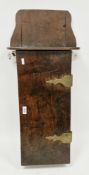 18th / 19th century oak and elm hanging wall cupboard, having shaped back, single panel door opening