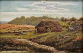 K. Gilbert (possibly Kate Gilbert, 1843-1916) Oil on board Harvest scene with workers in the