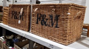 Three Fortnum & Mason picnic baskets/hampers all marked F & M with leather fixings, the largest