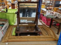 Wicker framed wall mirror, 87cm x 57cm, together with a 19th century mahogany swing dressing mirror,