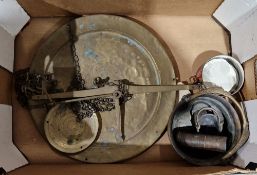 Set of antique Italian brass balance scales, 19th century Lund lever-action corkscrew, a quantity of