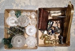 Mixed lot of glass and other items including two Murano style glass baskets, a cut glass claret