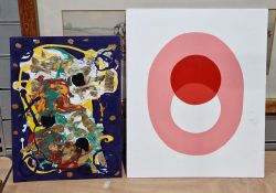 Collection of contemporary artwork by local artist Rose Feller including four oil paintings on