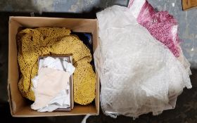 Collection of mixed linen including tablecloths, napkins and other items (2 boxes)