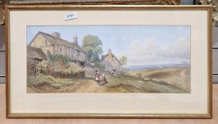 Pair of Victorian coloured lithographs of children in cottage landscapes, framed and a signed