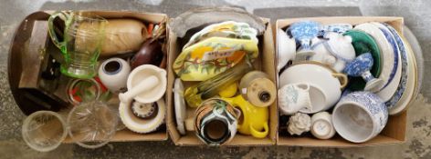 Collection of glass, ceramics and other items, including a country artist tube lined vase, an