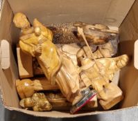 Collection of five Romanian carved wooden figures, all signed F.C.I. Bodesti Romania, together