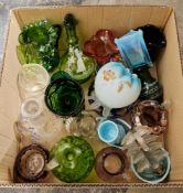 A collection of 19th century and later glassware, including a green glass Mary Gregory style