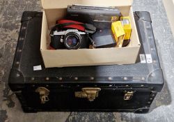 Pentax ME Super camera with accessories, a Sony camera and a vintage blue case (1 box + 1 case)