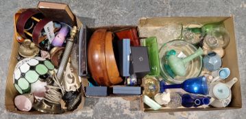 Collection of mixed items including a large stoneware jug, 25cm high, marbles, two wooden bowls,