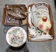 Collection of ceramics and metalware, including various 19th century and later ribbon plates, a