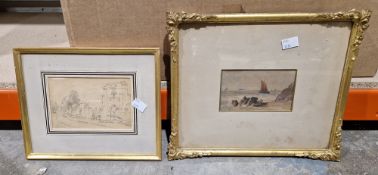 Collection of artwork including three framed and glazed 19th century botanical coloured prints, a