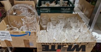 Collection of cut and moulded glassware including cut glass drinking glasses, to include champagne