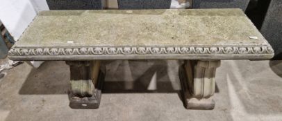 Composite stone garden bench on two scrolling supports, 52cm high x 118cm long