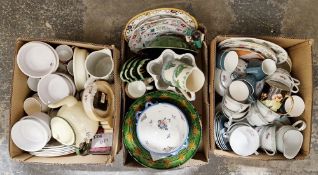 Large collection of ceramics including 19th century green moulded plates, a Chelsea Moorland frog