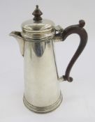 Elizabeth II silver hot water jug, with wooden handle and knob to lid, hallmarked London 1966 by
