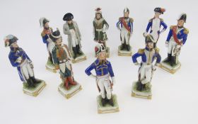 Collection of ten Scheibe-Alsbach porcelain figures of Napoleon and his generals, 20th century,