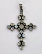 Silver pendant in the form of a cross, collet set with 24 faceted chalcedony stones of various forms
