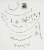 Silver leaf-pattern necklace, sundry silver and silver-coloured metal rings, necklaces and other