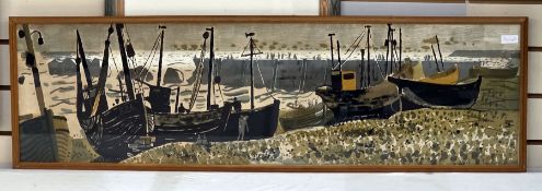 Edwin Ladell Coloured lithograph 'Hastings' depicting fishing boats on the foreshore, signed lower