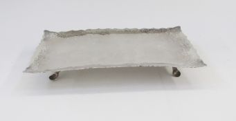 Silver sandwich tray/serving dish, rectangular with serpentine everted rim, hammered decoration,