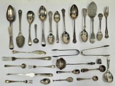 Collection of silver flatware, 19th and 20th century, including caddy spoon, nine teaspoons, lobster