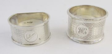 Two silver napkin rings, Birmingham 1929 and 1938, 78.4 g.