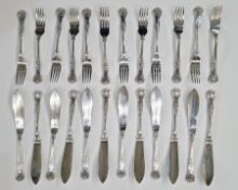 Set of twelve silver fish knives and forks, Kings pattern, 53ozt total approx