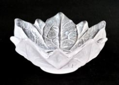 Daum frosted pink glass leaf-shaped small bowl, etched Daum mark, naturalistically moulded with