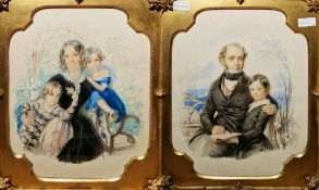 Carl Hartmann (1818-1857) Watercolour and pencil Two family portraits, the first with a mother and