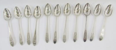 Set of eleven George III Irish silver Celtic point pattern tablespoons, Dublin 1789 by John