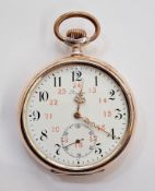 Longines open faced pocket watch, the enamel dial with Arabic hour markers, seconds subsidiary at