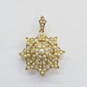 Gold and pearl flowerhead-pattern pendant/brooch, the central flowerhead having surround of eight