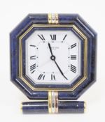 Les Must de Cartier Quartz pendulette easel back travel clock, in a simulated lapis lazuli and tri-
