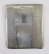 Silver cigarette case, engine-turned, Birmingham 1935, 100g, 9.5cm long x 8cm wide approx.