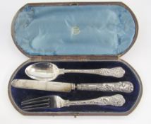 Victorian silver christening set, London 1851, by Chawner & Co. (George Adams), fiddle, shell and
