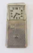Art Deco silver cased folding purse watch, possibly by Moise Dreyfuss, the engine-turned case with