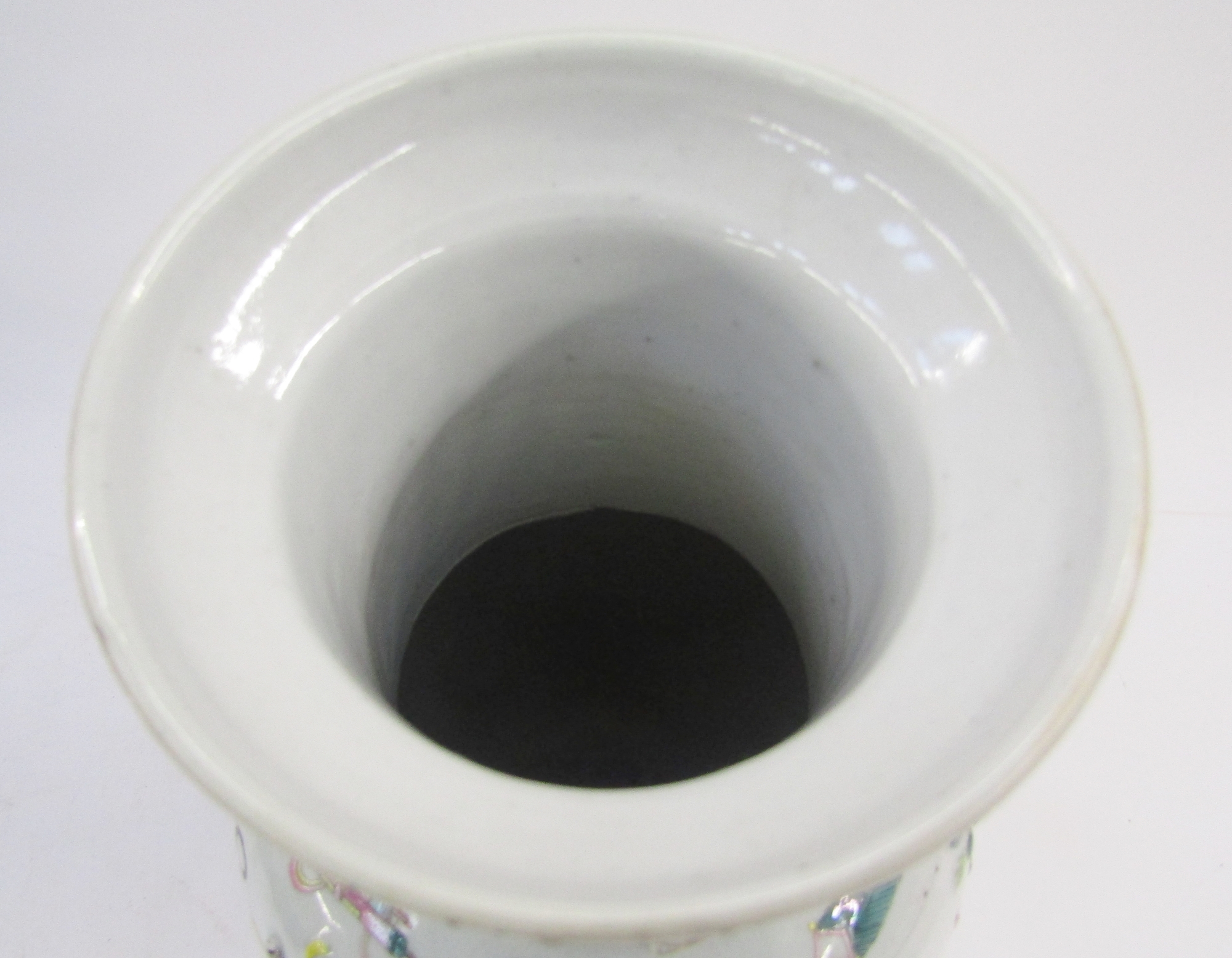 Pair of Chinese porcelain famille rose 'One Hundred Antiques' relief-moulded oviform vases, Qing - Image 4 of 85