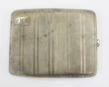 George V Art Deco silver engine-turned cigarette case, of curved rectangular form, engraved with the