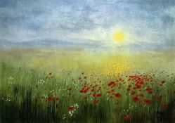 M. Clarke, Mary-Ann Pastel 'The Edge of the Field' poppy field,  signed and labelled S.O. 37.5cm x