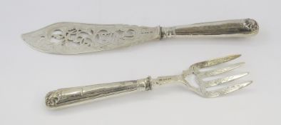 Pair Victorian silver fish servers, Birmingham 1853, with pierced engraved blades (2)