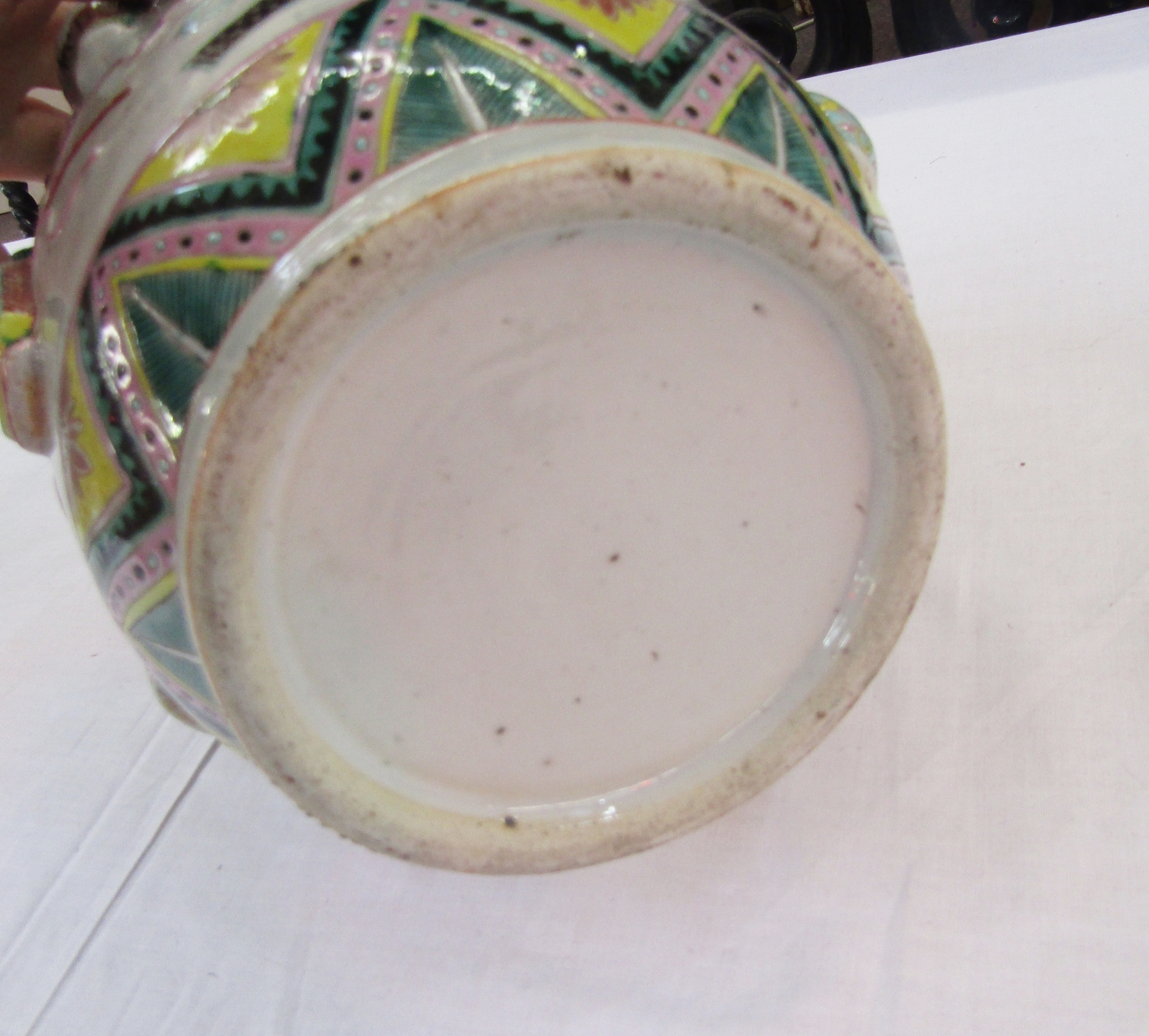 Pair of Chinese porcelain famille rose 'One Hundred Antiques' relief-moulded oviform vases, Qing - Image 13 of 85