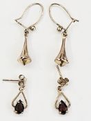 Pair 9ct gold and garnet pendant drop earrings, each with teardrop-shaped garnet and pair 9ct gold